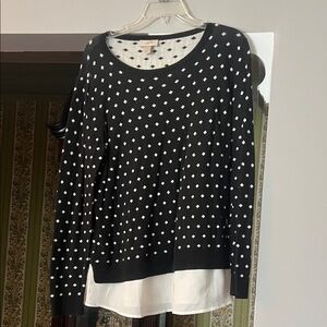 LOFT Black Sweater with White Dots